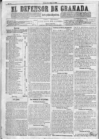 'El Defensor de Granada  : diario político independiente' - Año VI Número 1545  - 1885 Enero 09