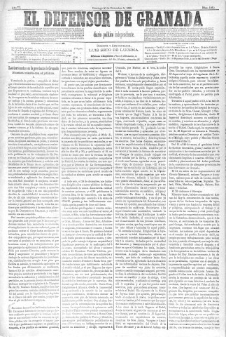 'El Defensor de Granada  : diario político independiente' - Año VI Número 1950  - 1885 Diciembre 20
