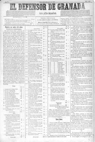 'El Defensor de Granada  : diario político independiente' - Año VI Número 1952  - 1885 Diciembre 22