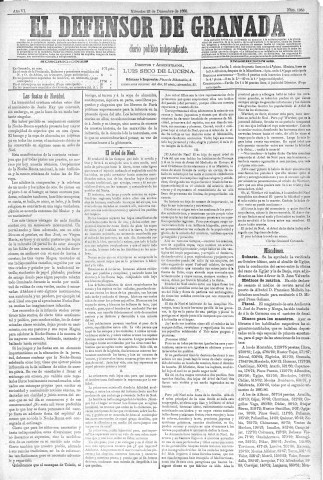 'El Defensor de Granada  : diario político independiente' - Año VI Número 1953  - 1885 Diciembre 23