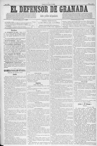 'El Defensor de Granada  : diario político independiente' - Año V Número 2123  - 1886 Junio 04