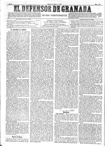 'El Defensor de Granada  : diario político independiente' - Año X Número 3091  - 1889 Enero 05