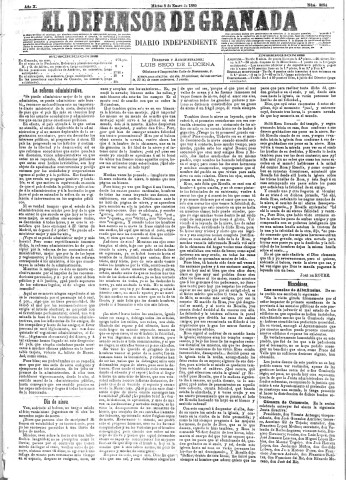 'El Defensor de Granada  : diario político independiente' - Año X Número 3094  - 1889 Enero 08