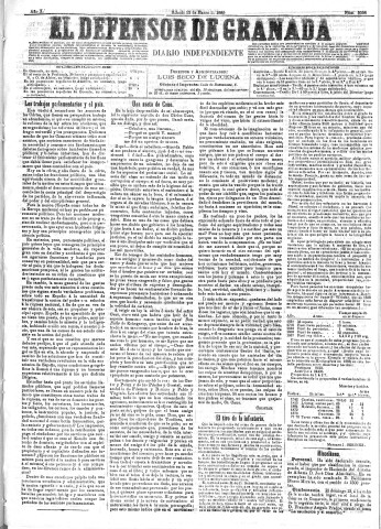 'El Defensor de Granada  : diario político independiente' - Año X Número 3098  - 1889 Enero 12