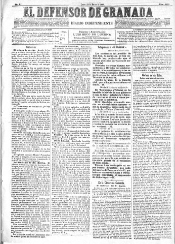 'El Defensor de Granada  : diario político independiente' - Año X Número 3100  - 1889 Enero 14