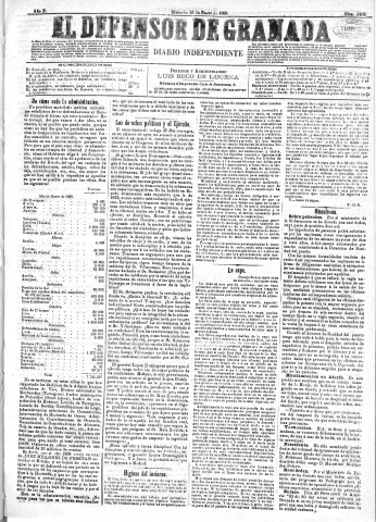 'El Defensor de Granada  : diario político independiente' - Año X Número 3102  - 1889 Enero 16