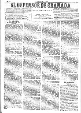 'El Defensor de Granada  : diario político independiente' - Año X Número 3108  - 1889 Enero 22
