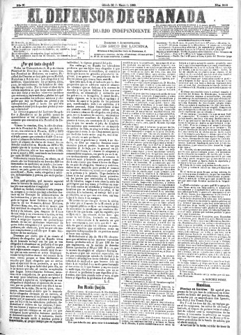 'El Defensor de Granada  : diario político independiente' - Año X Número 3112  - 1889 Enero 26