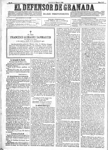 'El Defensor de Granada  : diario político independiente' - Año X Número 3117  - 1889 Enero 31