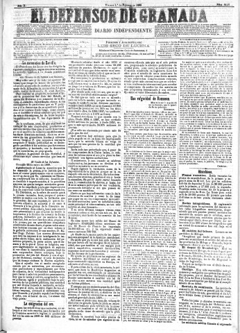 'El Defensor de Granada  : diario político independiente' - Año X Número 3118  - 1889 Febrero 01