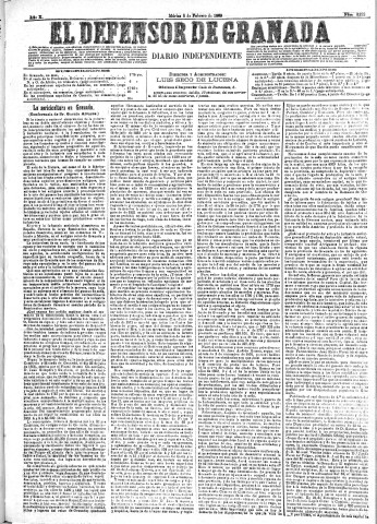 'El Defensor de Granada  : diario político independiente' - Año X Número 3122  - 1889 Febrero 05