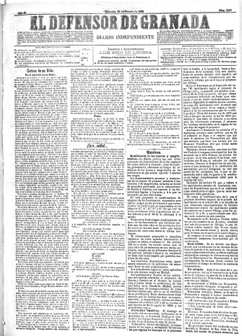 'El Defensor de Granada  : diario político independiente' - Año X Número 3137  - 1889 Febrero 20