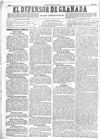 'El Defensor de Granada  : diario político independiente' - Año X Número 3138  - 1889 Febrero 21