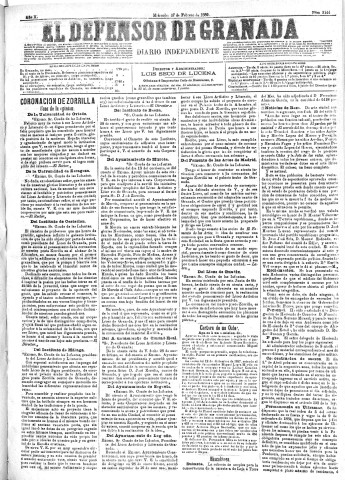 'El Defensor de Granada  : diario político independiente' - Año X Número 3144  - 1889 Febrero 27