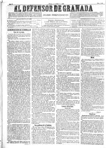 'El Defensor de Granada  : diario político independiente' - Año X Número 3145  - 1889 Marzo 01