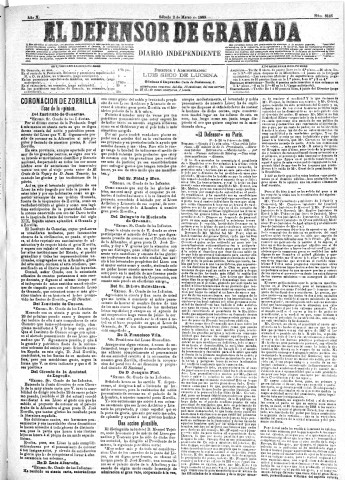 'El Defensor de Granada  : diario político independiente' - Año X Número 3146  - 1889 Marzo 02