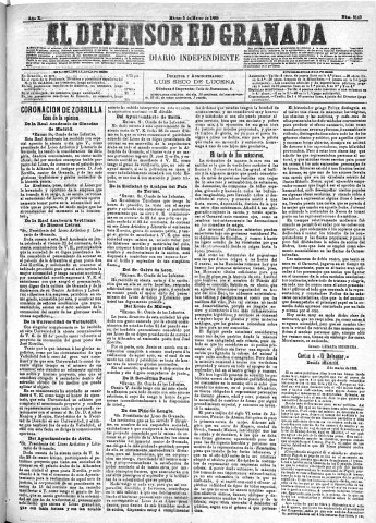 'El Defensor de Granada  : diario político independiente' - Año X Número 3149  - 1889 Marzo 05