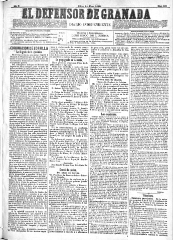 'El Defensor de Granada  : diario político independiente' - Año X Número 3152  - 1889 Marzo 08