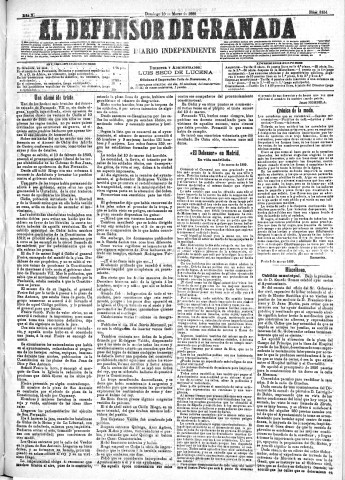 'El Defensor de Granada  : diario político independiente' - Año X Número 3154  - 1889 Marzo 10