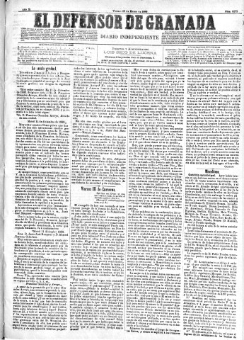 'El Defensor de Granada  : diario político independiente' - Año X Número 3172  - 1889 Marzo 29