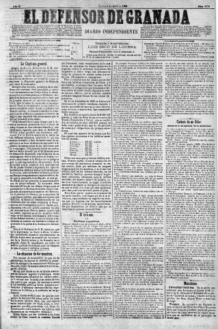 'El Defensor de Granada  : diario político independiente' - Año X Número 3178  - 1889 Abril 04