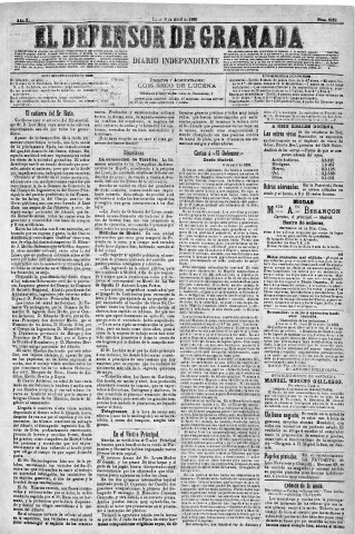 'El Defensor de Granada  : diario político independiente' - Año X Número 3182  - 1889 Abril 08