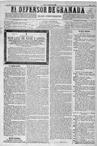 'El Defensor de Granada  : diario político independiente' - Año X Número 3183  - 1889 Abril 09