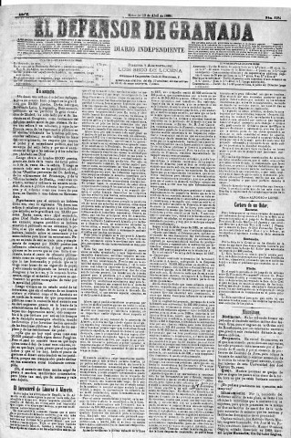 'El Defensor de Granada  : diario político independiente' - Año X Número 3184  - 1889 Abril 10