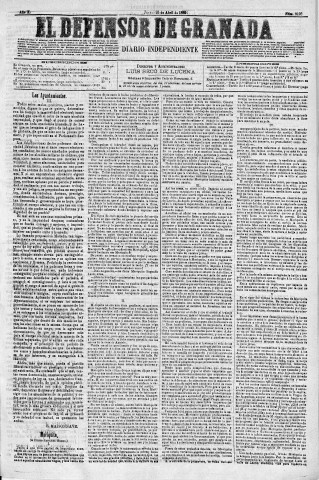 'El Defensor de Granada  : diario político independiente' - Año X Número 3198  - 1889 Abril 25