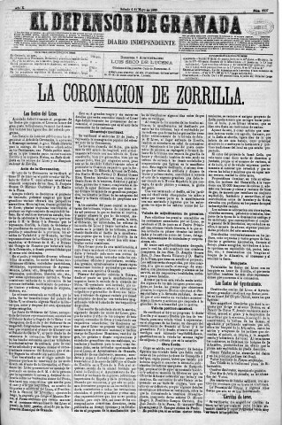 'El Defensor de Granada  : diario político independiente' - Año X Número 3207  - 1889 Mayo 04