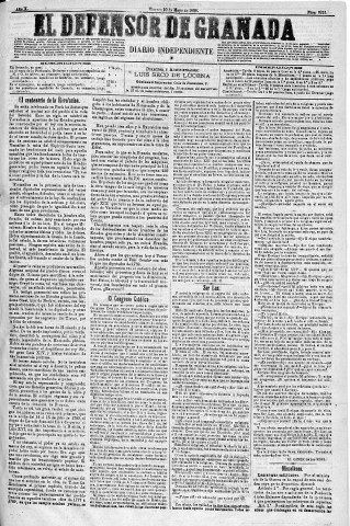 'El Defensor de Granada  : diario político independiente' - Año X Número 3213  - 1889 Mayo 10