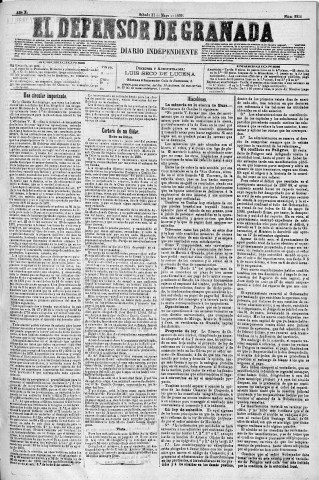 'El Defensor de Granada  : diario político independiente' - Año X Número 3214  - 1889 Mayo 11