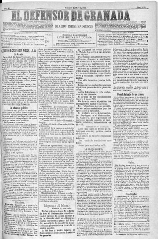 'El Defensor de Granada  : diario político independiente' - Año X Número 3223  - 1889 Mayo 20