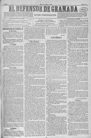 'El Defensor de Granada  : diario político independiente' - Año X Número 3224  - 1889 Mayo 21