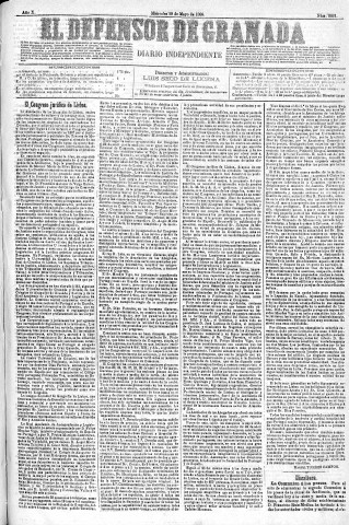 'El Defensor de Granada  : diario político independiente' - Año X Número 3231  - 1889 Mayo 29