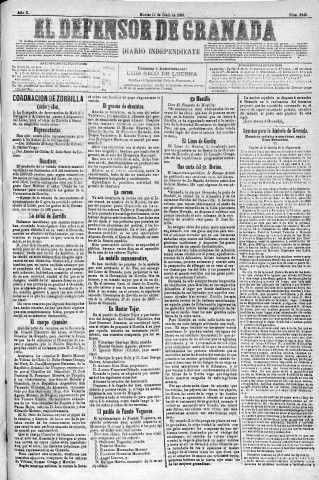 'El Defensor de Granada  : diario político independiente' - Año X Número 3245  - 1889 Junio 11