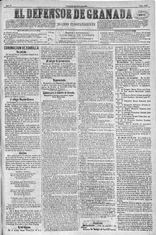 'El Defensor de Granada  : diario político independiente' - Año X Número 3247  - 1889 Junio 13