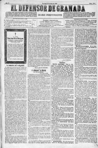 'El Defensor de Granada  : diario político independiente' - Año X Número 3250  - 1889 Junio 16