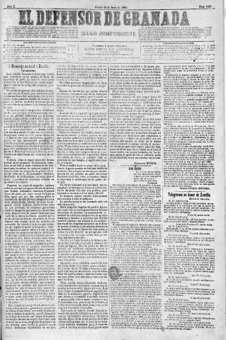 'El Defensor de Granada  : diario político independiente' - Año X Número 3256  - 1889 Junio 22