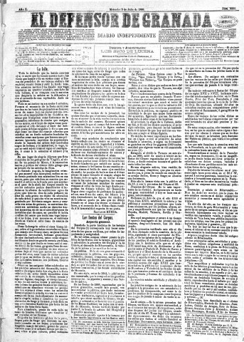 'El Defensor de Granada  : diario político independiente' - Año X Número 3266  - 1889 Julio 03