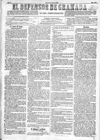 'El Defensor de Granada  : diario político independiente' - Año X Número 3267  - 1889 Julio 04