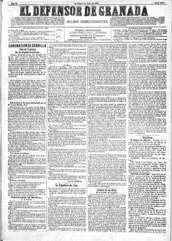 'El Defensor de Granada  : diario político independiente' - Año X Número 3270  - 1889 Julio 07