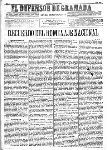 'El Defensor de Granada  : diario político independiente' - Año X Número 3280  - 1889 Julio 17