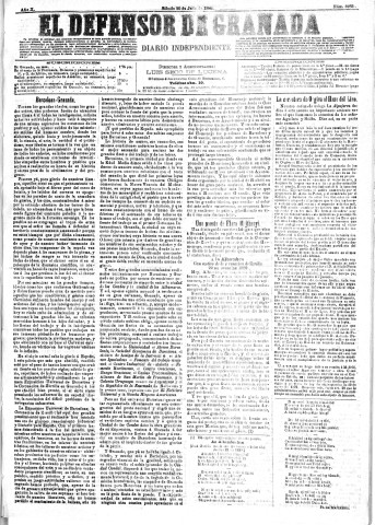 'El Defensor de Granada  : diario político independiente' - Año X Número 3283  - 1889 Julio 20