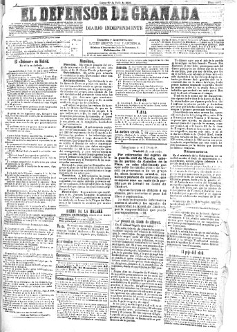 'El Defensor de Granada  : diario político independiente' - Año X Número 3292  - 1889 Julio 29