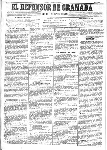 'El Defensor de Granada  : diario político independiente' - Año X Número 3298  - 1889 Agosto 04
