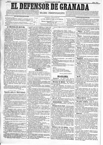 'El Defensor de Granada  : diario político independiente' - Año X Número 3303  - 1889 Agosto 09