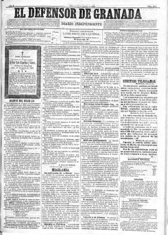 'El Defensor de Granada  : diario político independiente' - Año X Número 3310  - 1889 Agosto 16
