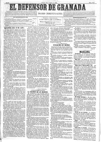 'El Defensor de Granada  : diario político independiente' - Año X Número 3317  - 1889 Agosto 23