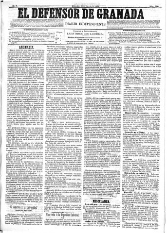 'El Defensor de Granada  : diario político independiente' - Año X Número 3322  - 1889 Agosto 28